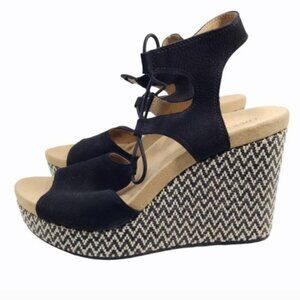 Lucky Brand Size 6.5 Yejida 3 Wedge Sandal Espadrille Wedge Heels BLACK Suede
